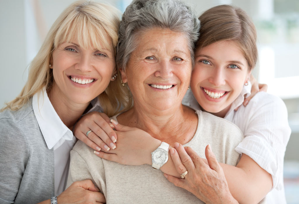 3 generations of women: a grandma, mom, and daughter that need a family dentist