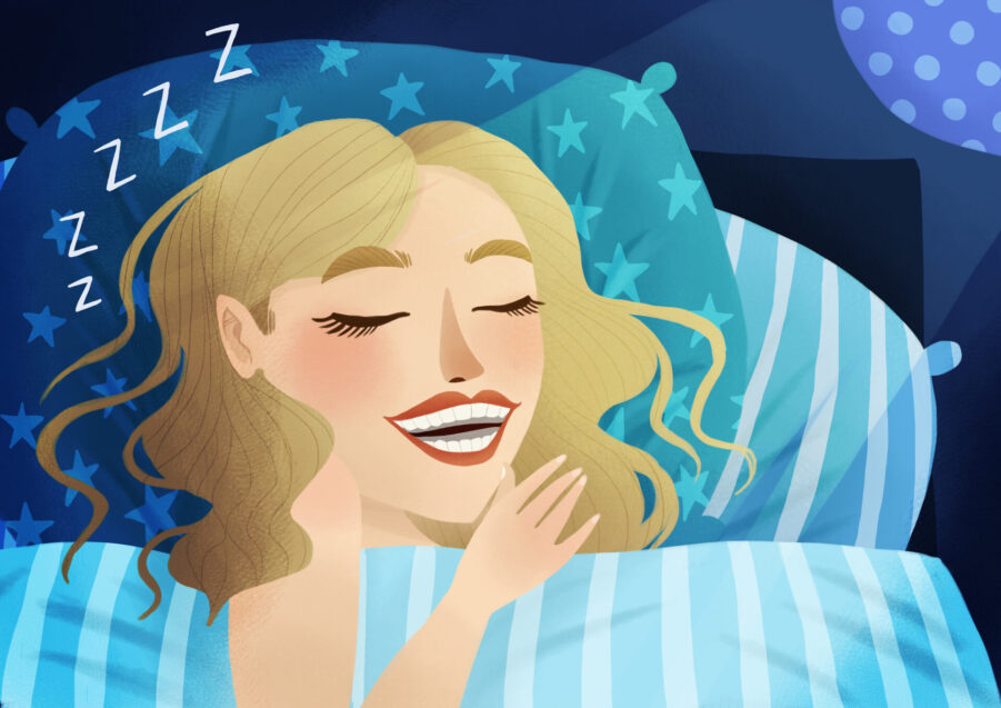 woman sleeping with custom night guard to protect her smile